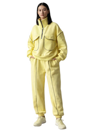 Yellow zip-up sweatshirt and jogger set with contrast seams