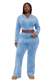 Light blue cropped hoodie and wide-leg pants set