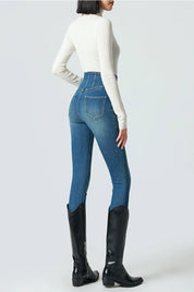 Medium Blue High-Waist Skinny Jeans with Corset Waistband
