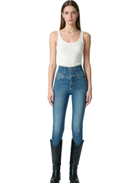 Medium Blue High-Waist Skinny Jeans with Corset Waistband