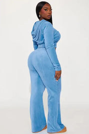 Light blue cropped hoodie and wide-leg pants set