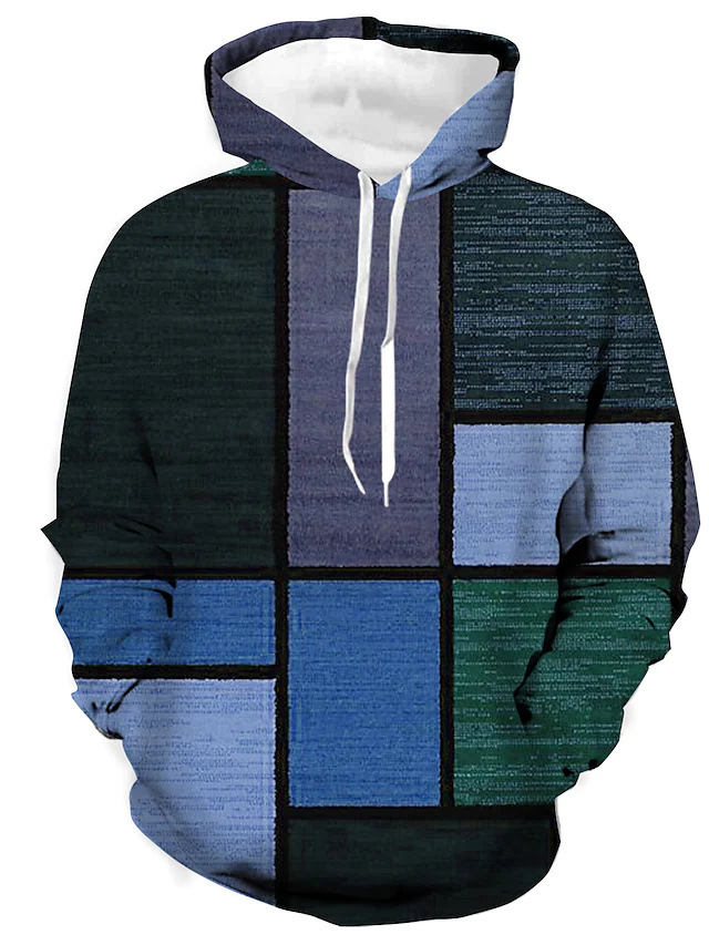 Men's 3D Checkered Hoodie - Streetwear Casual - Blue