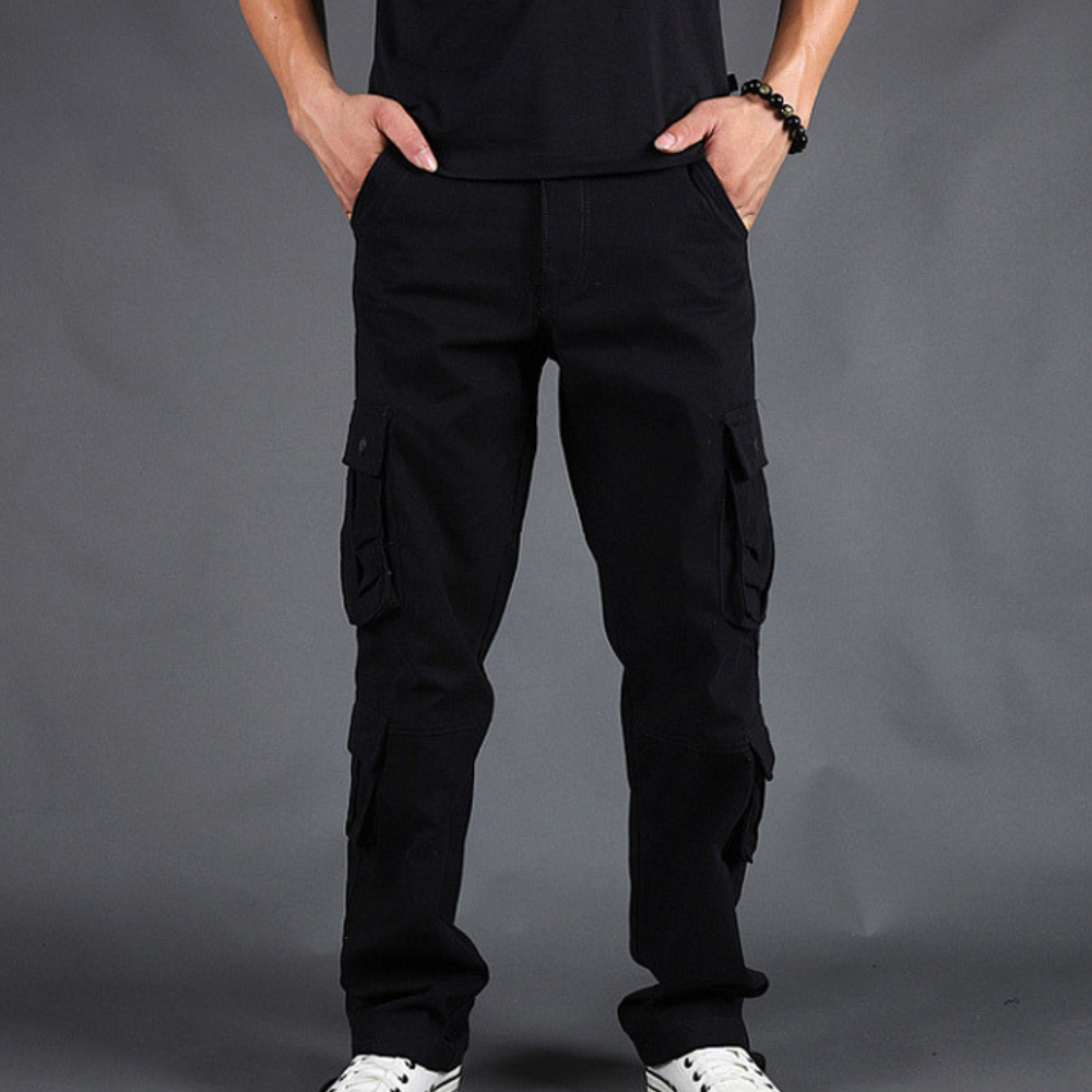 Men's Cargo Pants - Durable Straight Fit Outdoor Work Trousers - Black