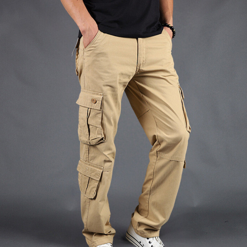 Men's Cargo Pants - Durable Straight Fit Outdoor Work Trousers - Khaki
