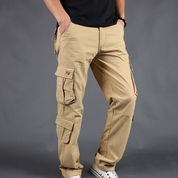 Men's Cargo Pants - Durable Straight Fit Outdoor Work Trousers - Khaki