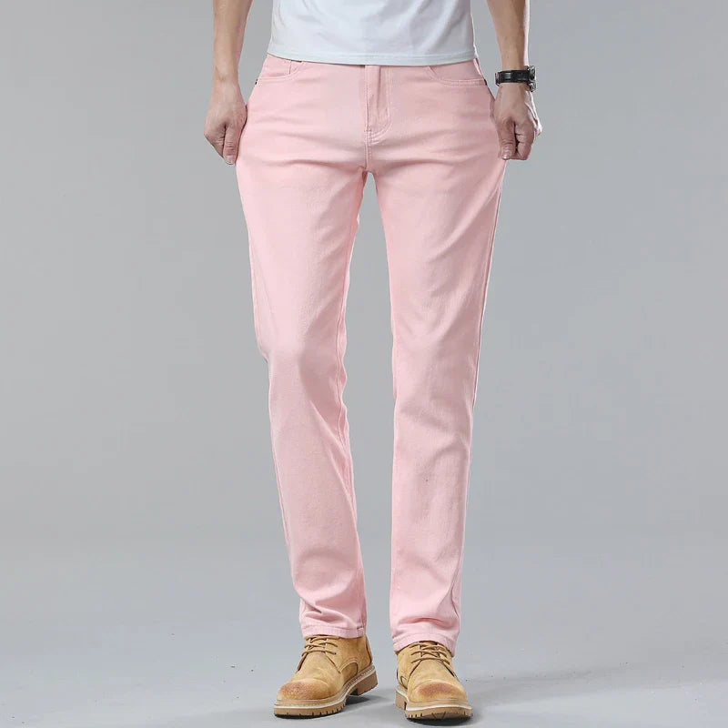Men's Comfort Fit Denim Jeans - Classic Five-Color Collection - Pink