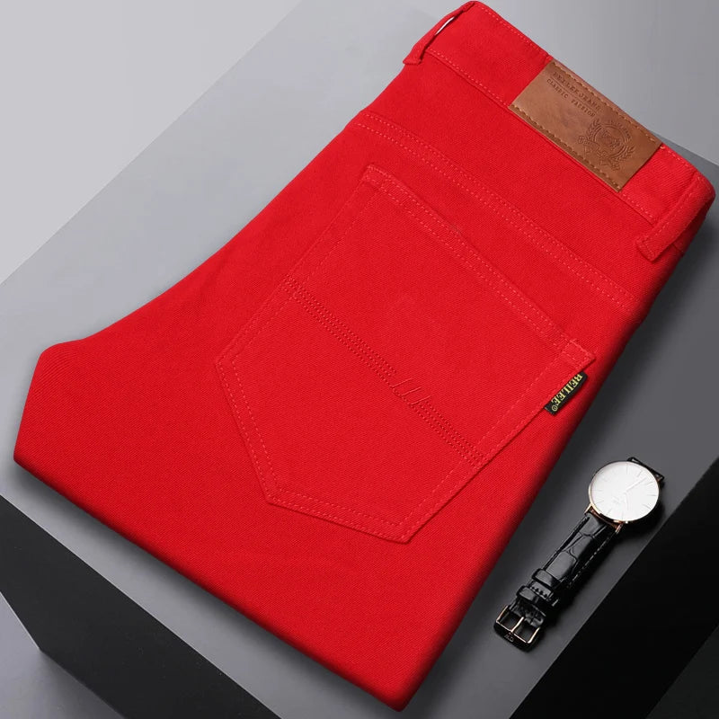 Men's Comfort Fit Denim Jeans - Classic Five-Color Collection - Red