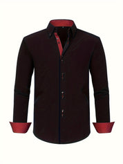 Men's Double-Breasted Stretch Shirt - Light Blue with Contrast Cuffs - Black