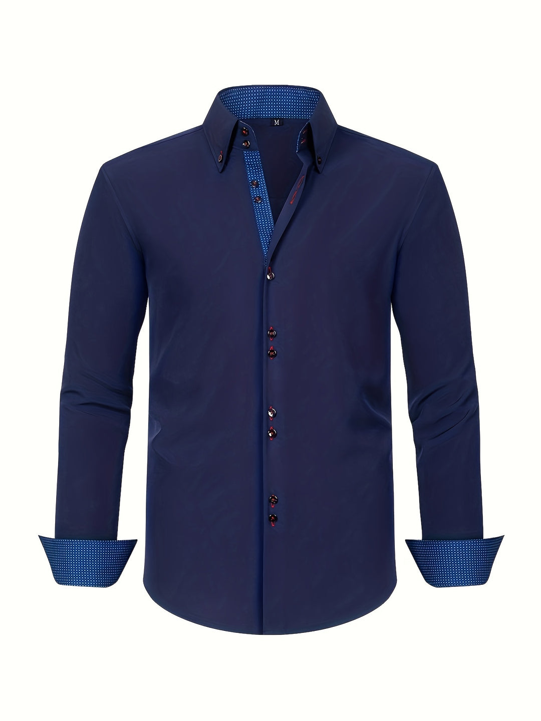 Men's Double-Breasted Stretch Shirt - Light Blue with Contrast Cuffs - Navy