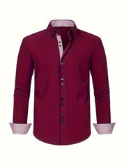 Men's Double-Breasted Stretch Shirt - Light Blue with Contrast Cuffs - Red