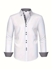 Men's Double-Breasted Stretch Shirt - Light Blue with Contrast Cuffs - White