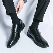 Men's Double Monk Strap Leather Shoes - Classic Business Style - Black