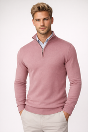 Men's Half-Zip Sweater - Soft Knit Crewneck - Rose