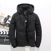 Men's Insulated Winter Parka Jacket with Hood - Black
