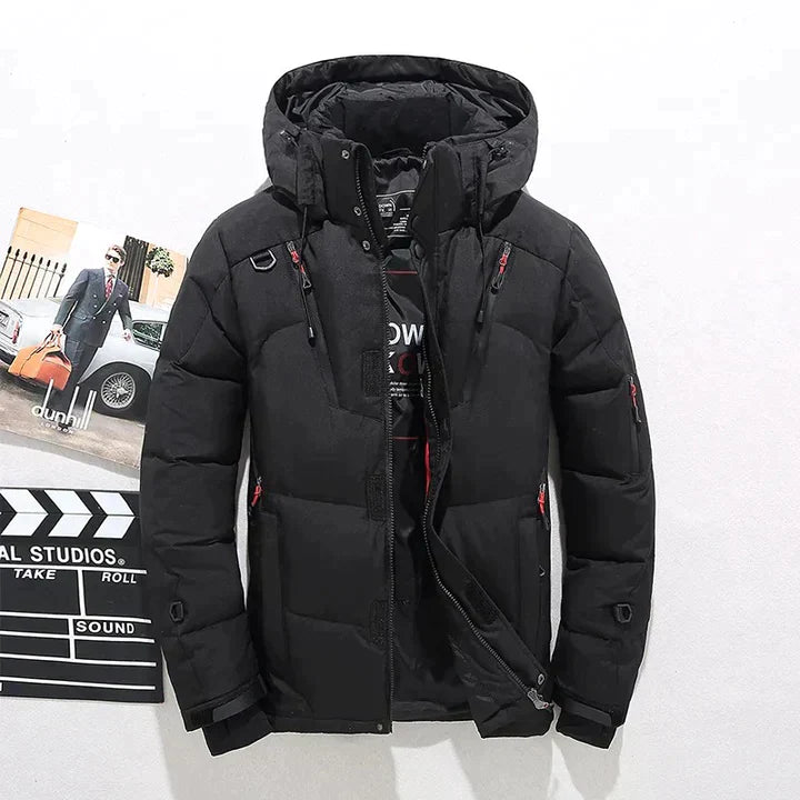 Men's Insulated Winter Parka Jacket with Hood - Black