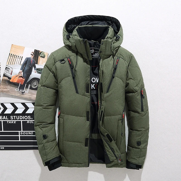 Men's Insulated Winter Parka Jacket with Hood - Green