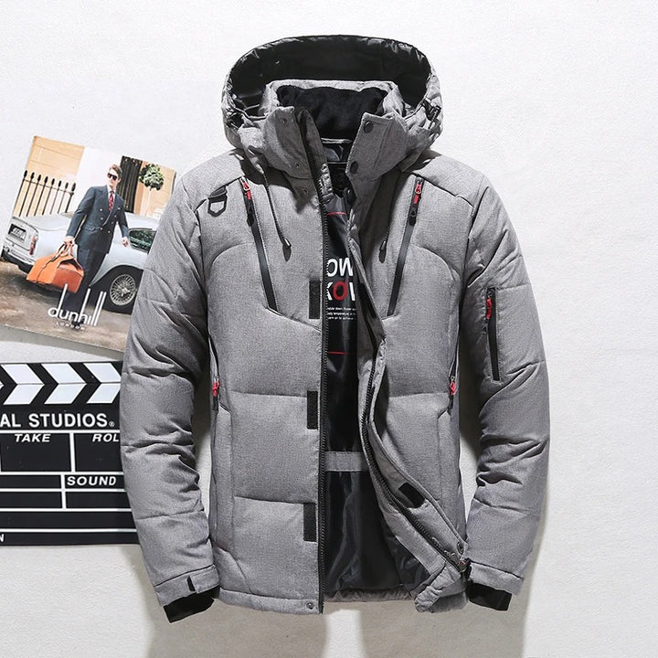 Men's Insulated Winter Parka Jacket with Hood - Grey