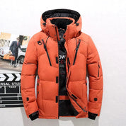 Men's Insulated Winter Parka Jacket with Hood - Orange
