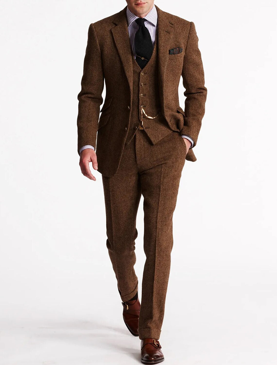Men's Three-Piece Suit - Formal Business & Event Wear - Brown