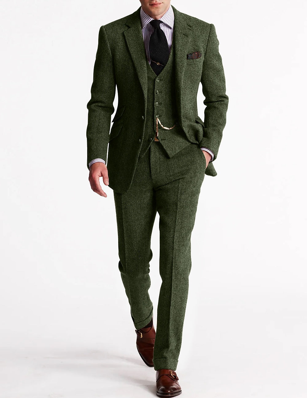 Men's Three-Piece Suit - Formal Business & Event Wear - Green