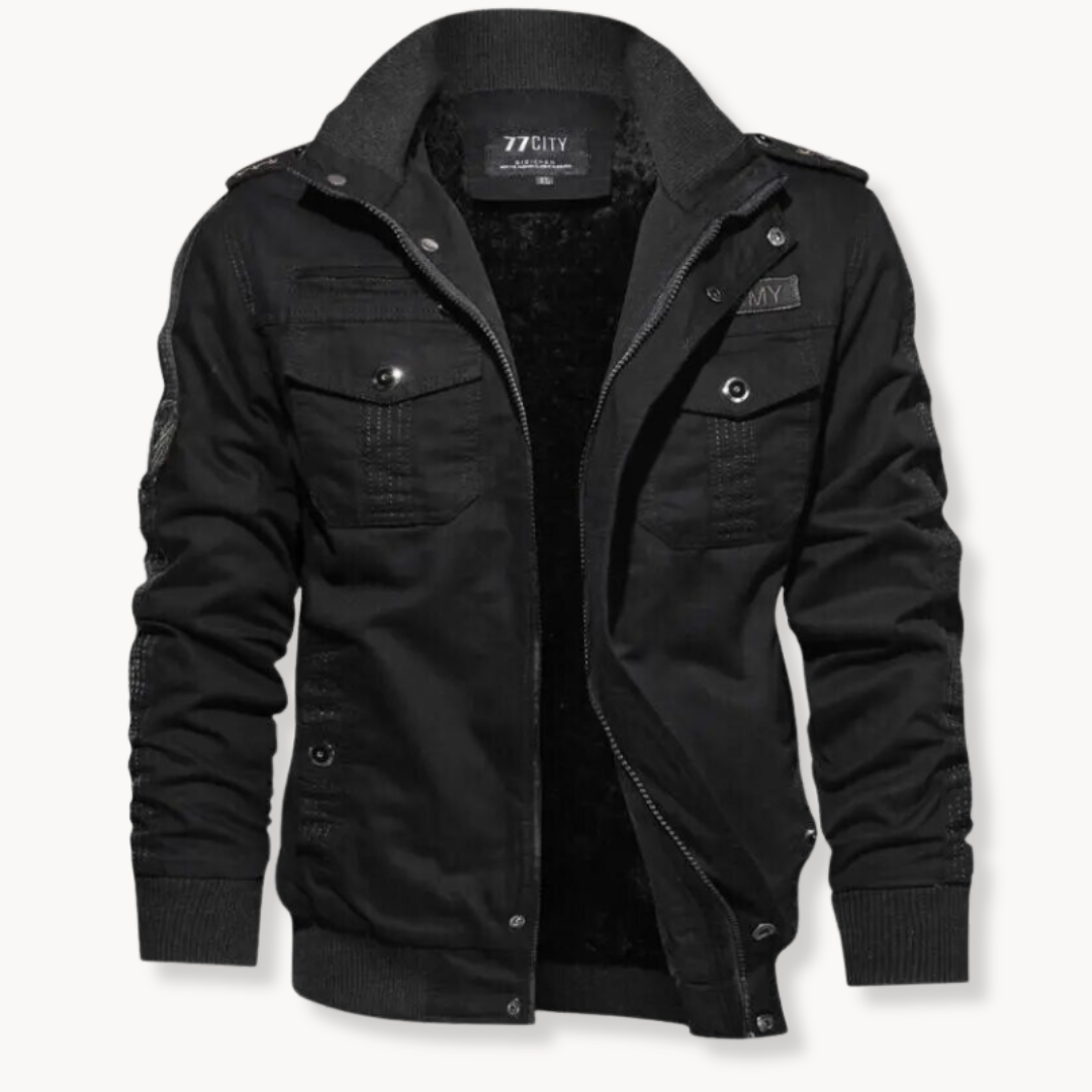 Men's Windproof Winter Work Jacket - Khaki - Black