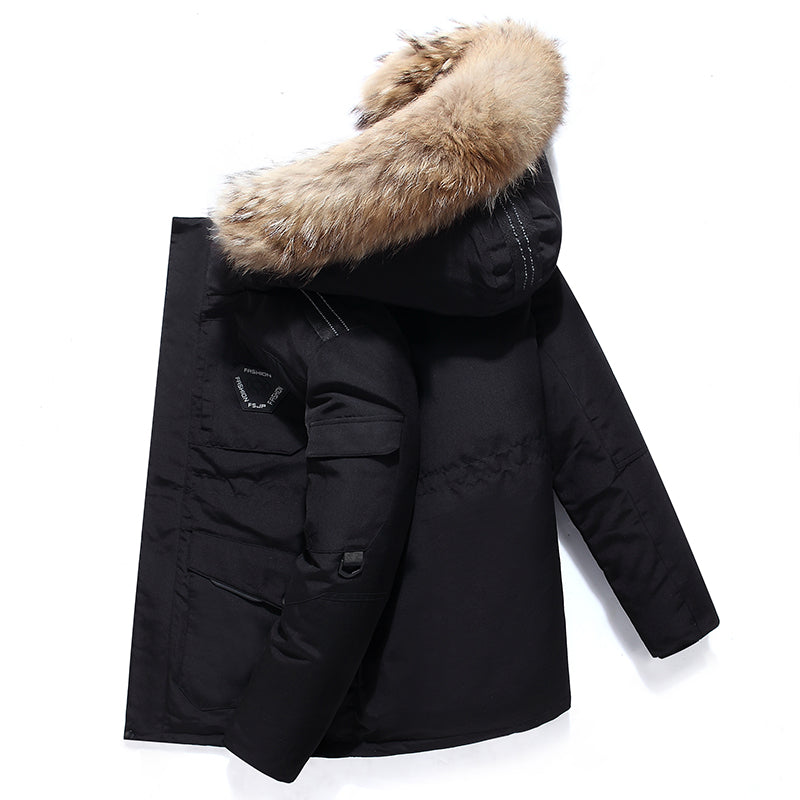 Men's Winter Jacket with Hood - Warm & Stylish - Black